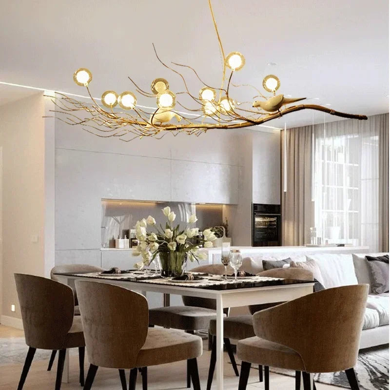 Afralia™ Bird Nest LED Chandelier: Retro Iron Branch Pendant Lighting for Dining Room