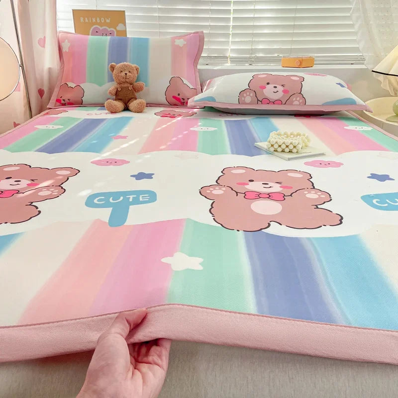 Afralia™ Summer Cartoon Printed Silky Bed Mat Set - Soft Skin-Friendly Cushion Mattresses