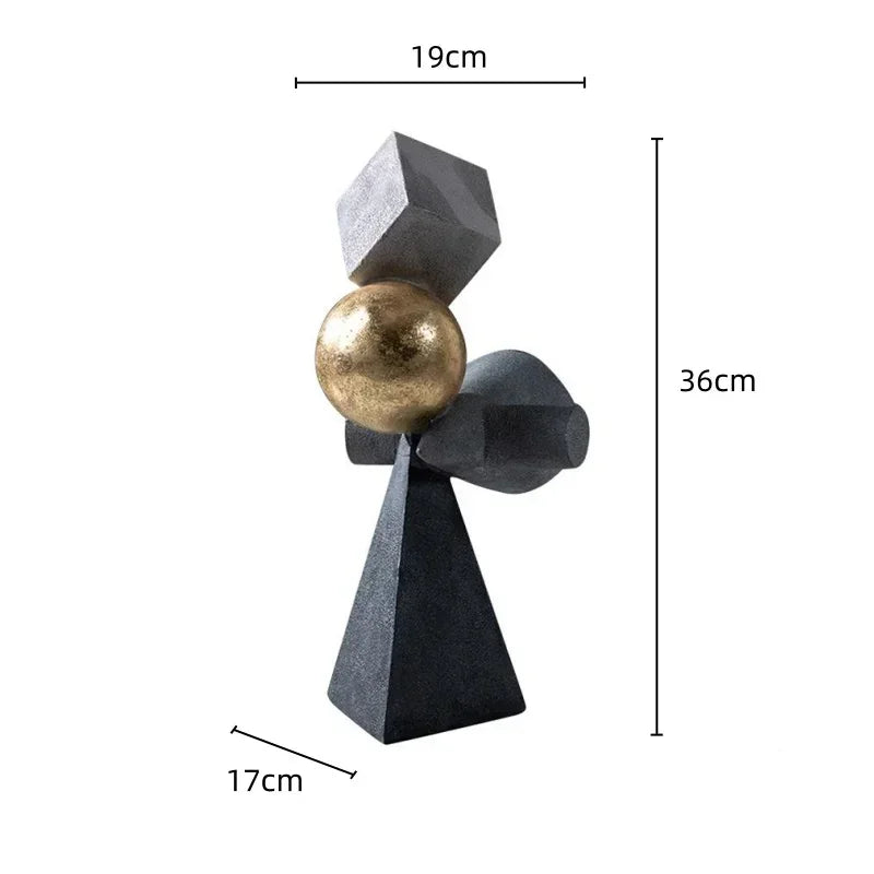 Afralia™ Geometric Gold Ball Sculpture Statues for Home Decor