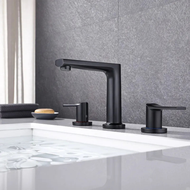 Afralia™ Brush Gold Widespread Basin Faucet Three Hole Mixer, Hot Cold, 8" Centers