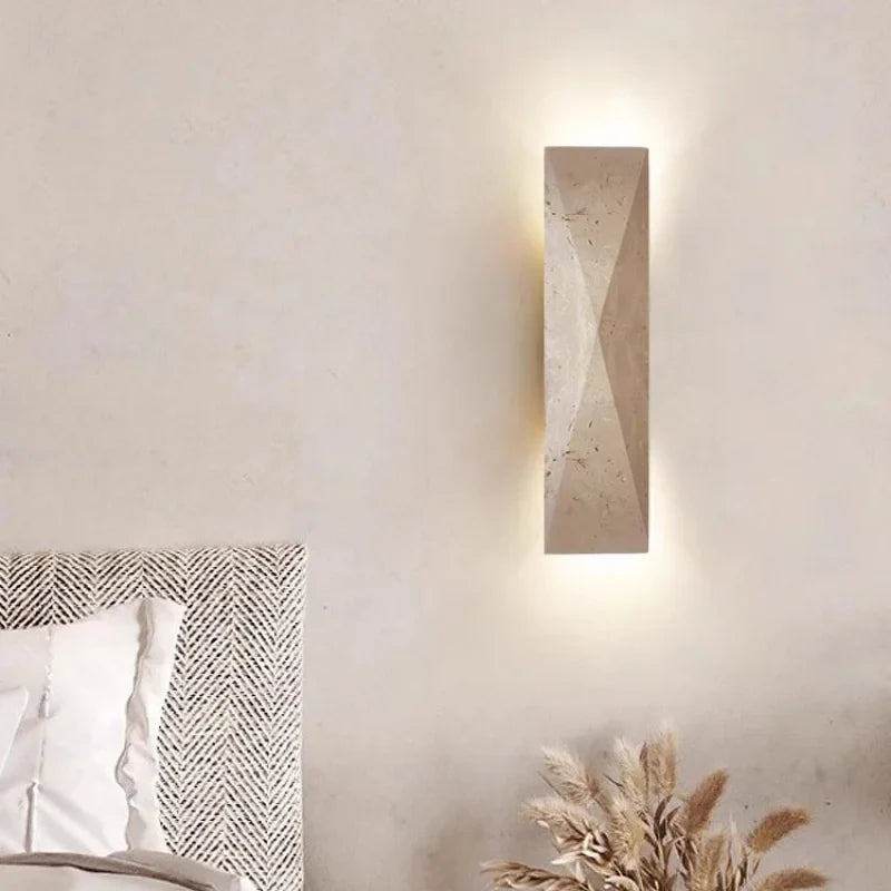 Afralia™ Vintage Wabi Sabi LED Wall Lights Yellow Travertine Interior Lighting Bedside Lamps