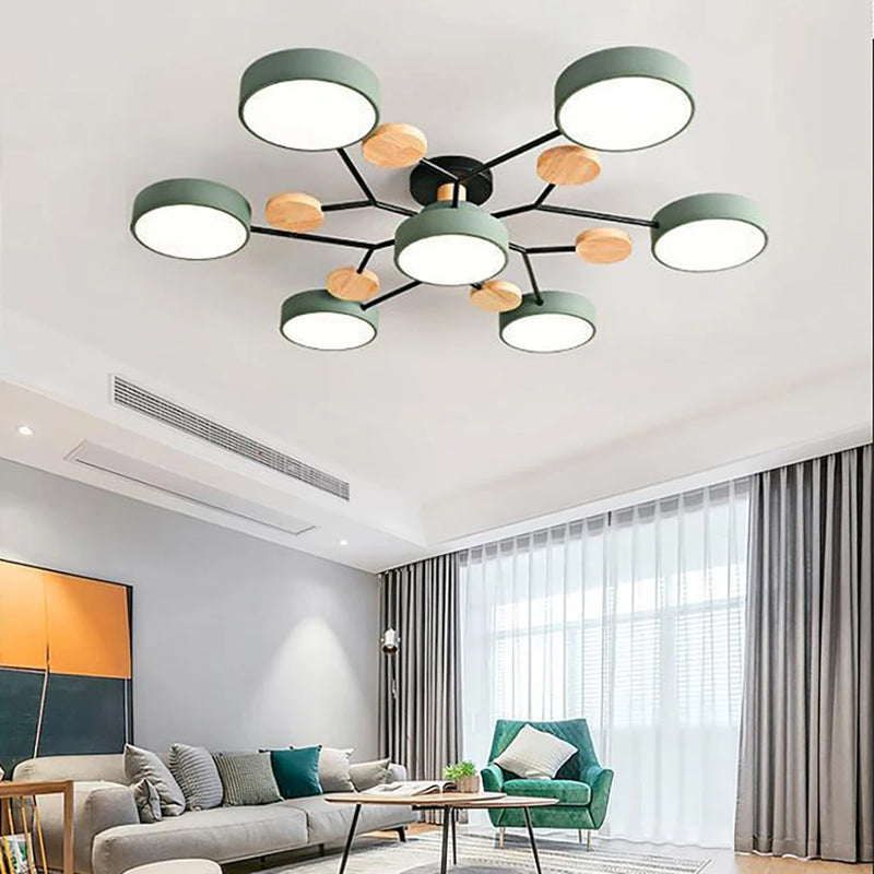 Afralia™ Modern LED Ceiling Lamp - Wood Round Ceiling Lights Macaron Chandelier