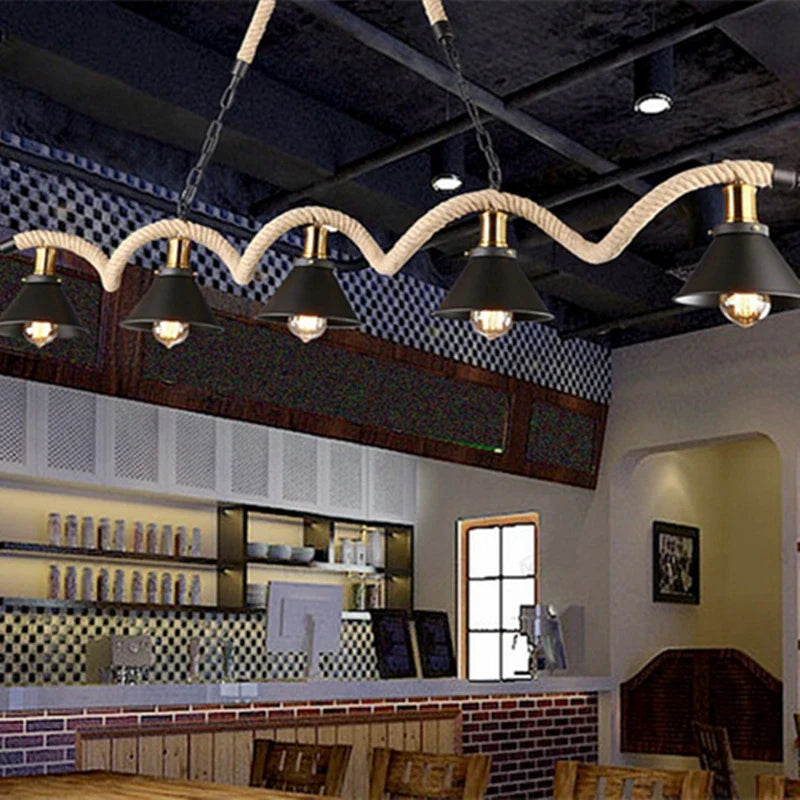 Afralia™ Industrial Hemp Rope Pendant Light Chandelier LED for Home Restaurant Kitchen