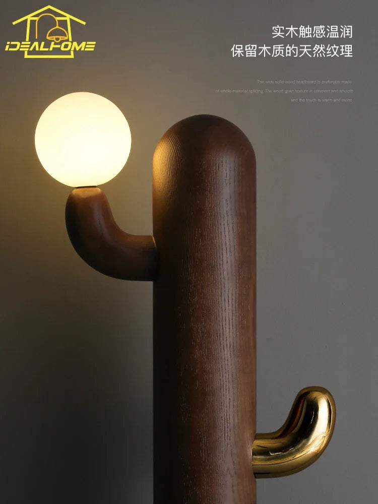 Afralia™ Modern Copper Wood Cactus Floor Lamp for Stylish Home Decor