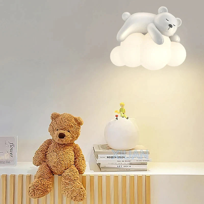 Afralia™ Cute Polar Bear Cloud Wall Lamp for Kids Bedroom Décor