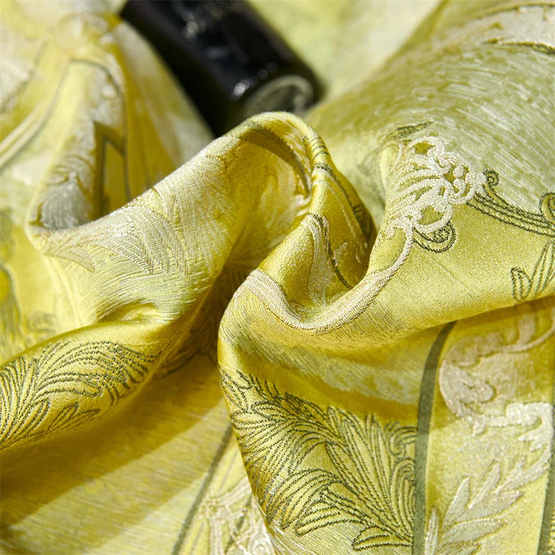 Afralia™ Luxury Jacquard Yellow Champagne Bedding Set with Satin Finish - 4-Piece