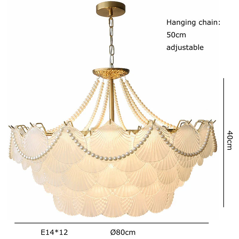 Afralia™ Shell Glass Gold Lustre LED Chandelier - Luxury Hanging Lamp