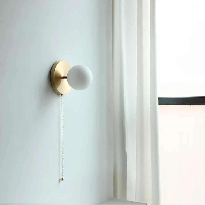 Afralia™ Glass Ball LED Wall Lights with Pull Chain Switch for Bedroom Cafe Bathroom