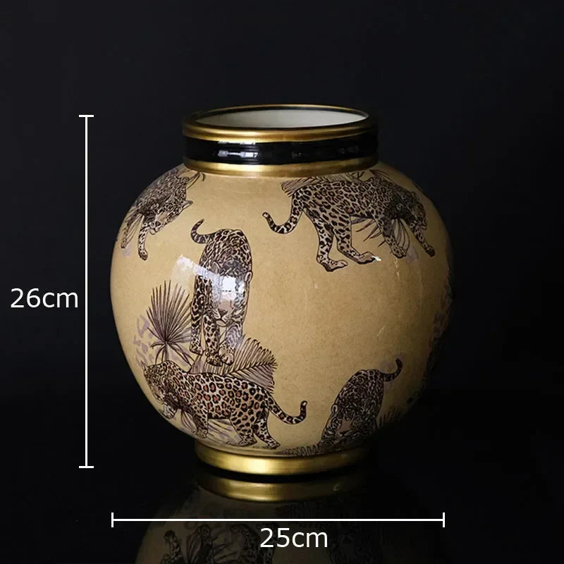 Afralia™ Porcelain Tiger Pattern Vase - Handmade Ceramic Home Decor