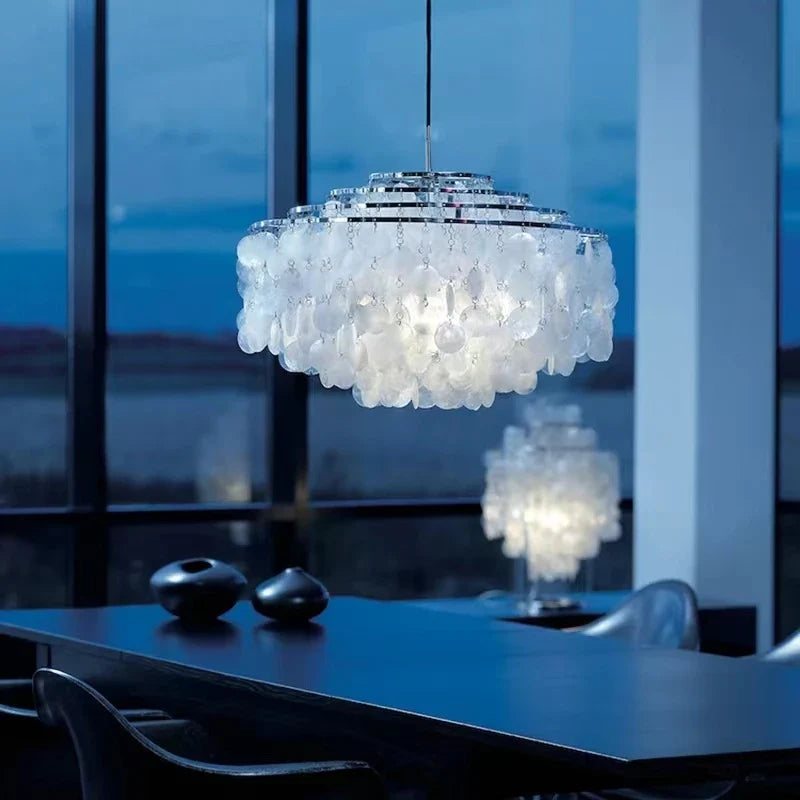 Afralia™ Modern Luxury Shell Chandelier Lighting Gold/Chrome Metal Pendant Light for Home Decor