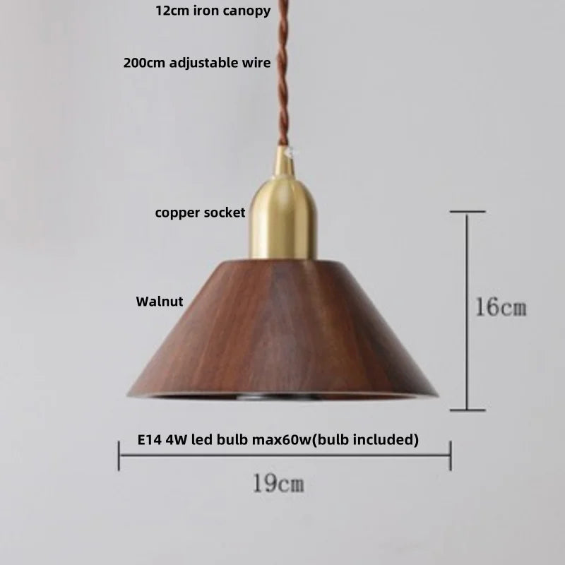 Afralia™ Copper Socket Walnut Wood LED Pendant Light Fixture for Dining Room