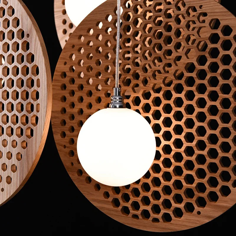 Afralia™ Modern LED Wooden Pendant Lights for Kitchen Office Bedroom Dining Room