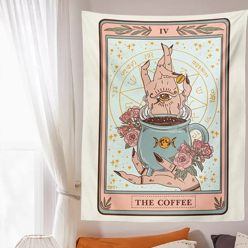 Afralia™ Coffee Tarot Tapestry Wall Hanging Moon Phase Room Decor