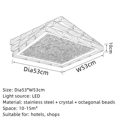 Afralia™ Nordic Gold Crystal Ceiling Lamp LED Square Chrome Indoor Lighting