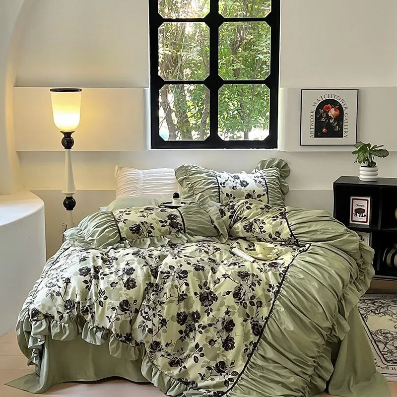 Afralia™ Lace Printed Duvet Cover Set - Elegant, Cozy Bedding for Single & Double Beds