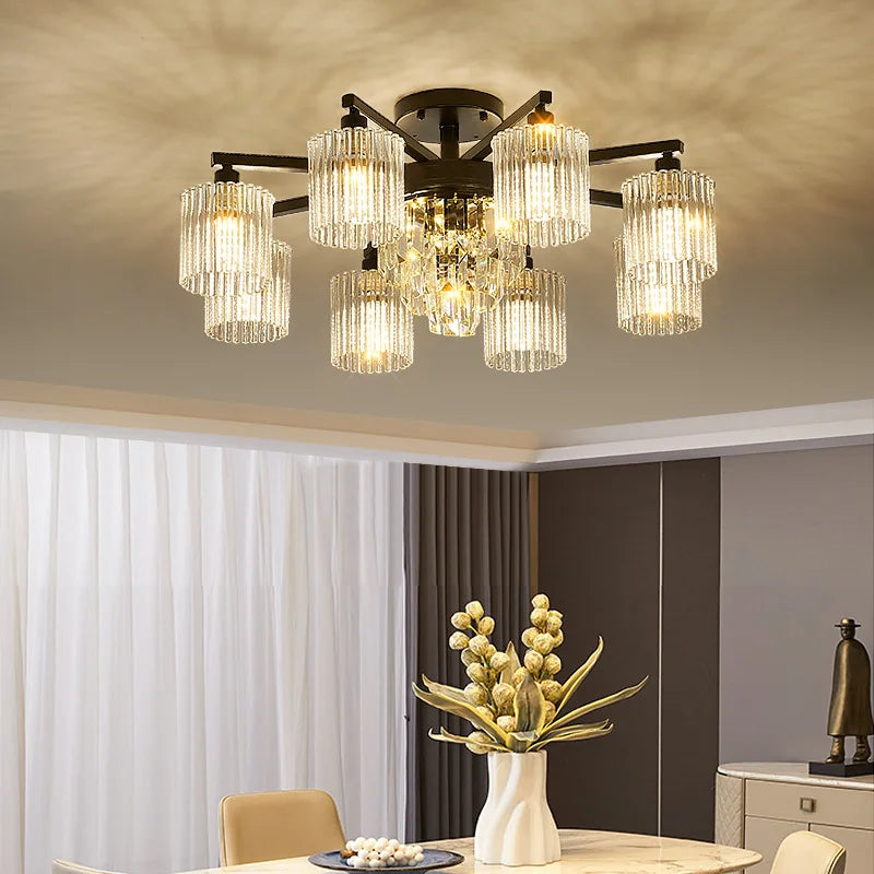Afralia™ Modern Crystal Ceiling Lamp with Gold and Black Shade