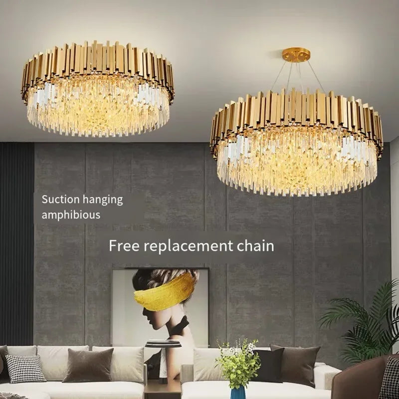 Afralia™ Golden Crystal Chandelier LED Lighting for Dinning Room