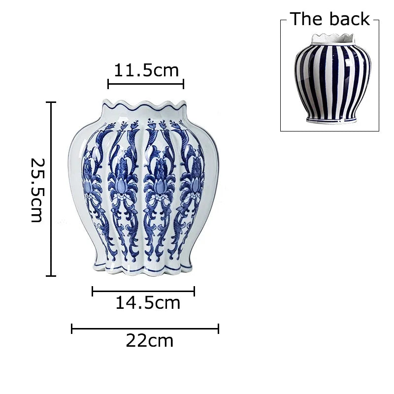 Afralia™ Blue & White Porcelain Vase Desk Decor with Artificial Flowers