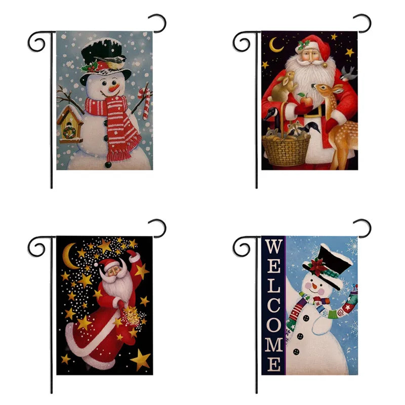 Afralia™ Santa Snowman Xmas Garden Flags - Christmas Decorations For Home