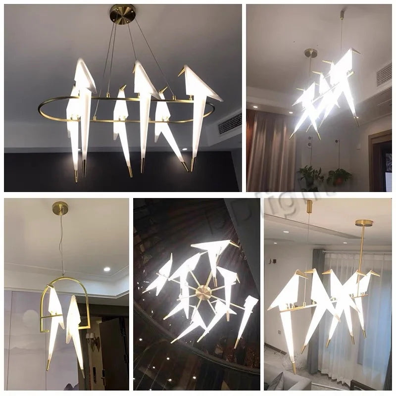 Afralia™ Paper Crane Bird Chandelier Pendant - Modern Creative Home Decor for Living Room