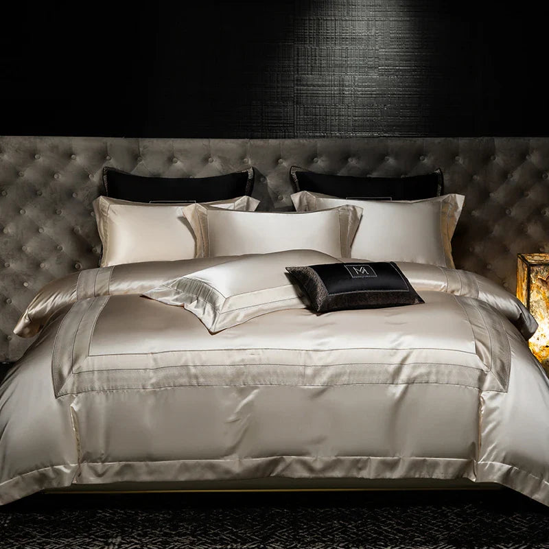 Afralia™ Silky Satin Brocade Jacquard Bedding Set with Egyptian Cotton for Luxury Comfort