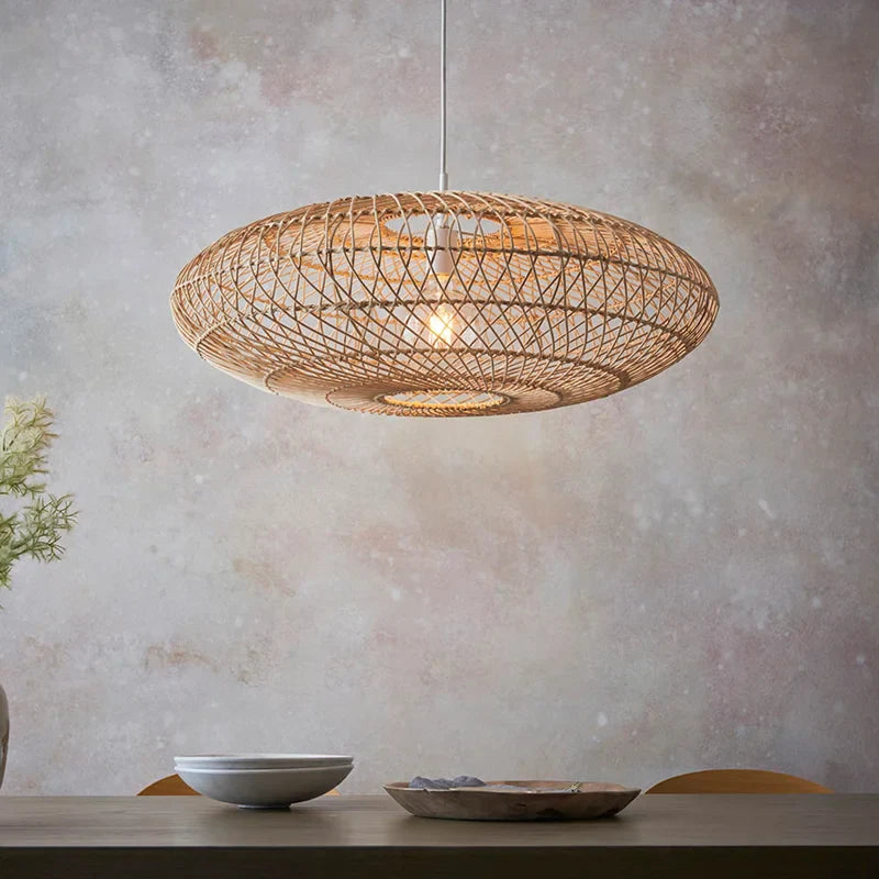 Afralia™ Natural Rattan Hand-Woven Pendant Light for Living Dining Room, New Chinese Style