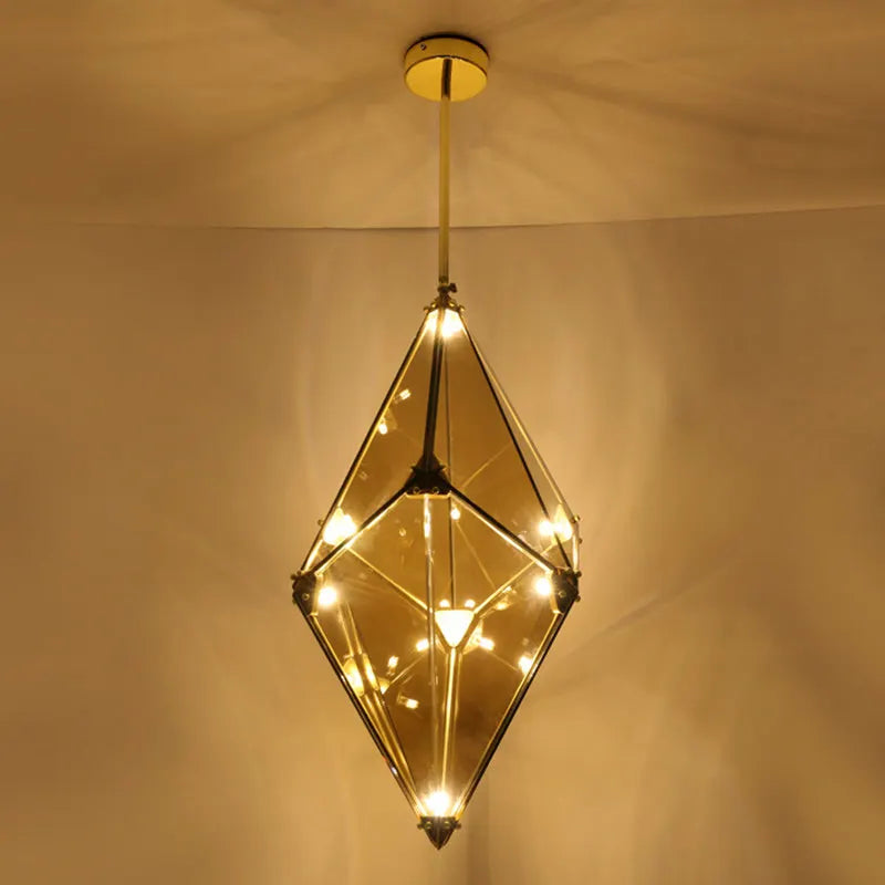 Afralia™ Diamond Glass LED Pendant Light Smoky Gray Amber Hanging Lamp for Living Room