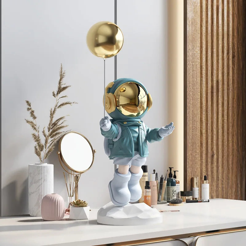 Afralia™ Balloon Astronaut Resin Home Decor Crafts Figurines Statue Sculpture Bookcase Decor