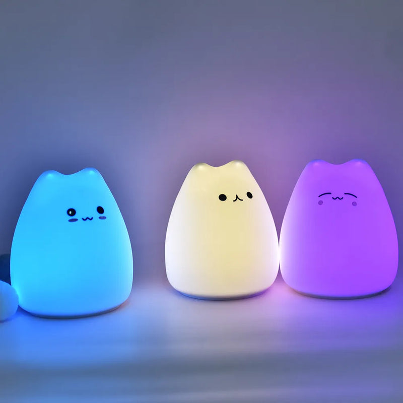 Afralia™ Cat Silicone Touch Night Light For Kids - 7 Color LED Baby Lamp