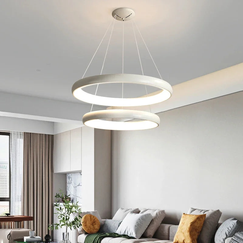 Afralia™ Modern Circular LED Chandelier for Interior Decor with Remote Control - Black/White