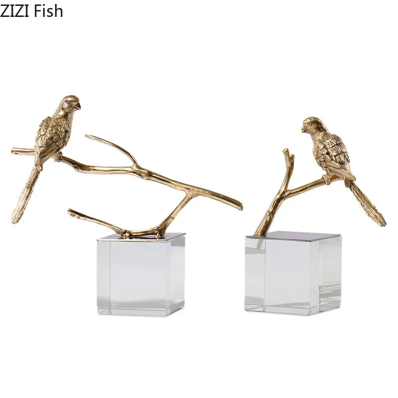 Afralia™ Copper Bird Statue Crystal Base Ornament - Room Aesthetic Decor