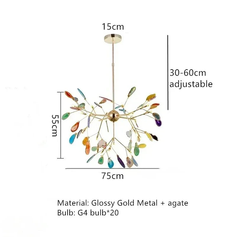 Afralia™ Natural Agate Chandelier Green Blue Lighting for Foyer Living Dining Room
