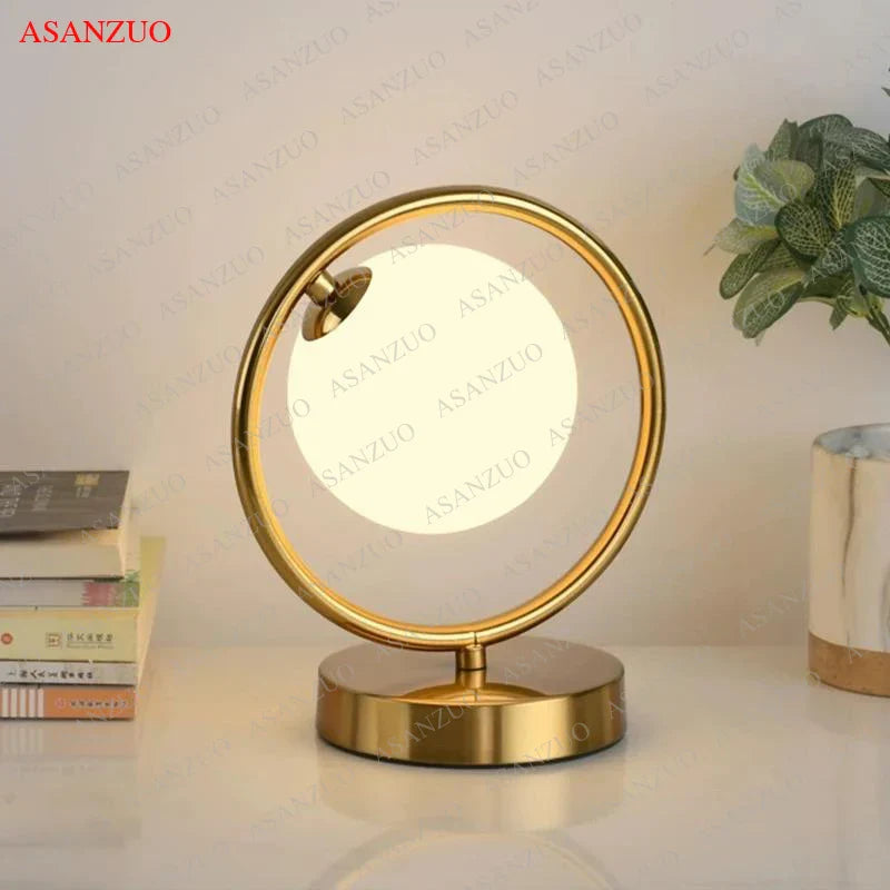 Afralia™ Brass Glass LED Table Lamp | Modern Bedside Reading Desk Light