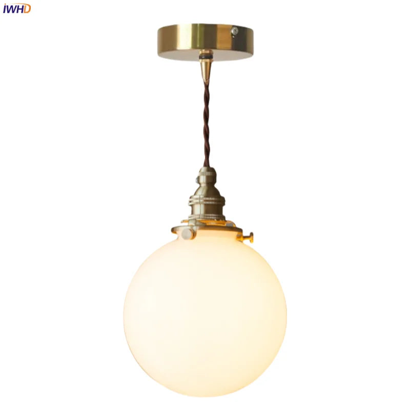 Afralia™ Cream Glass Ball LED Pendant Light for Kitchen Living Room Nordic Vintage Copper