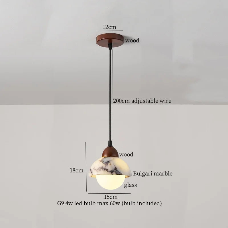 Afralia™ Iron Marble LED Pendant Light Fixture Modern Hanging Lamp Interior Decor