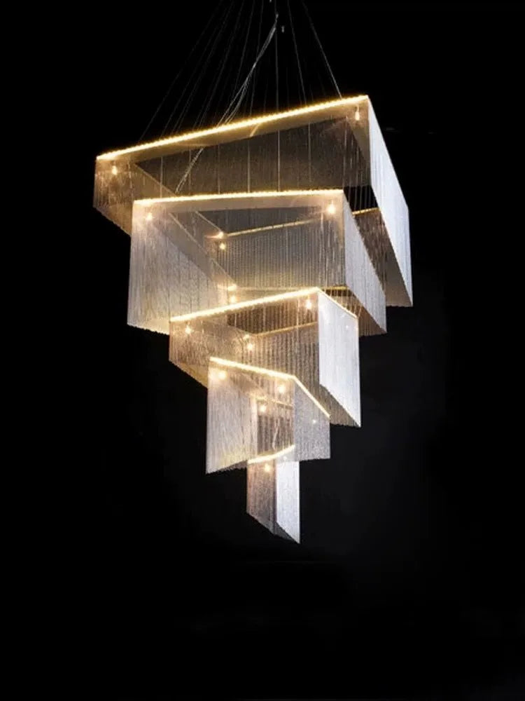 Afralia™ Modern Tassel Aluminum Chain Ceiling Chandelier for Villa Stairwell