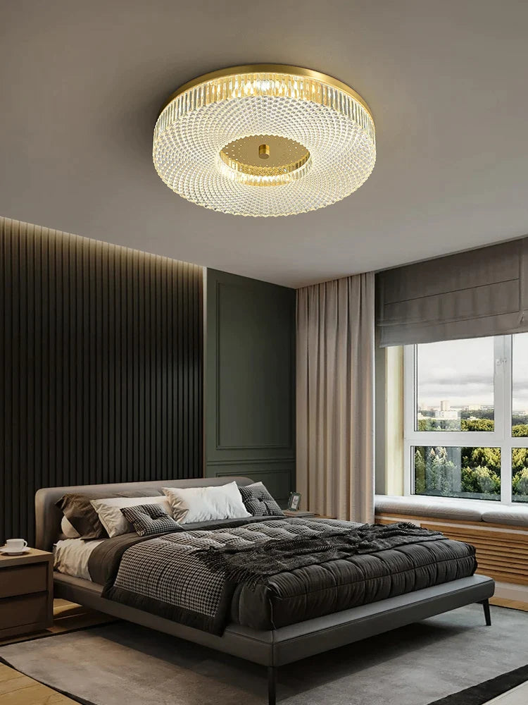 Afralia™ Round All Copper Ceiling Light for Bedroom, Balcony, Aisle - Light Luxury Room Lamp