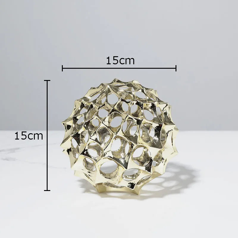 Afralia™ Hollow Spiny Ball Sculpture - Metal Ornaments for Modern Home Decor