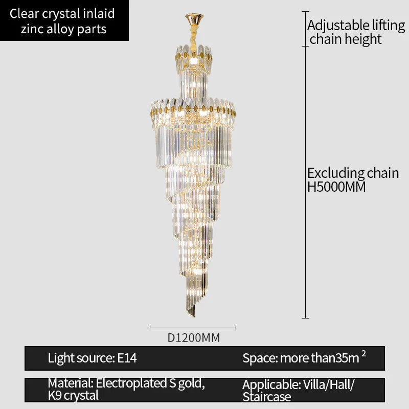 Afralia™ Crystal Chandelier: Luxe Stairwell Lighting for Duplex Villa, Loft, or Living Room