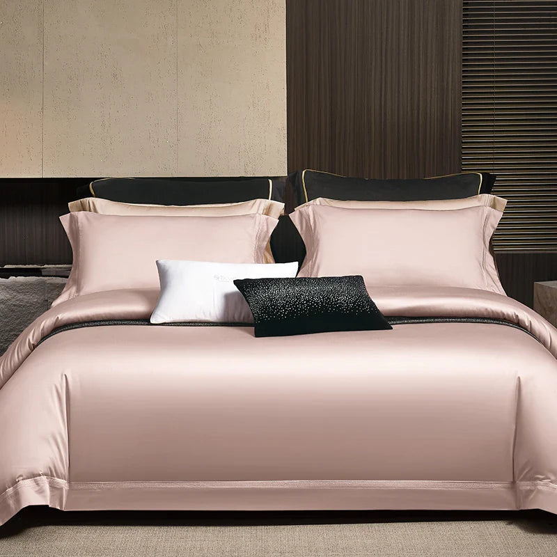 Afralia™ Silky Lyocell Cotton Bedding Set: Olive Green, Pink, Champagne Luxury Solid Color