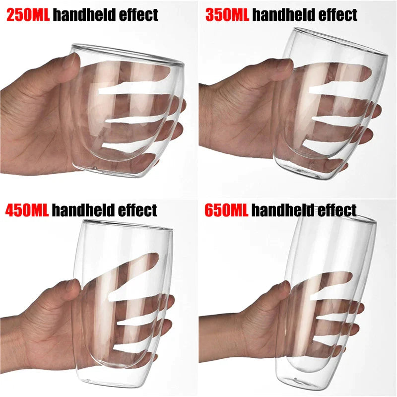 Afralia™ Double Wall Borosilicate Glass Mug Set for Tea Coffee Juice Bar Drinkware