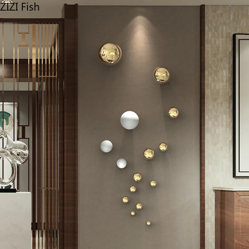Afralia™ Gold Ball Wall Hanging Ornaments Spherical Crafts Room Decor Display Pendants