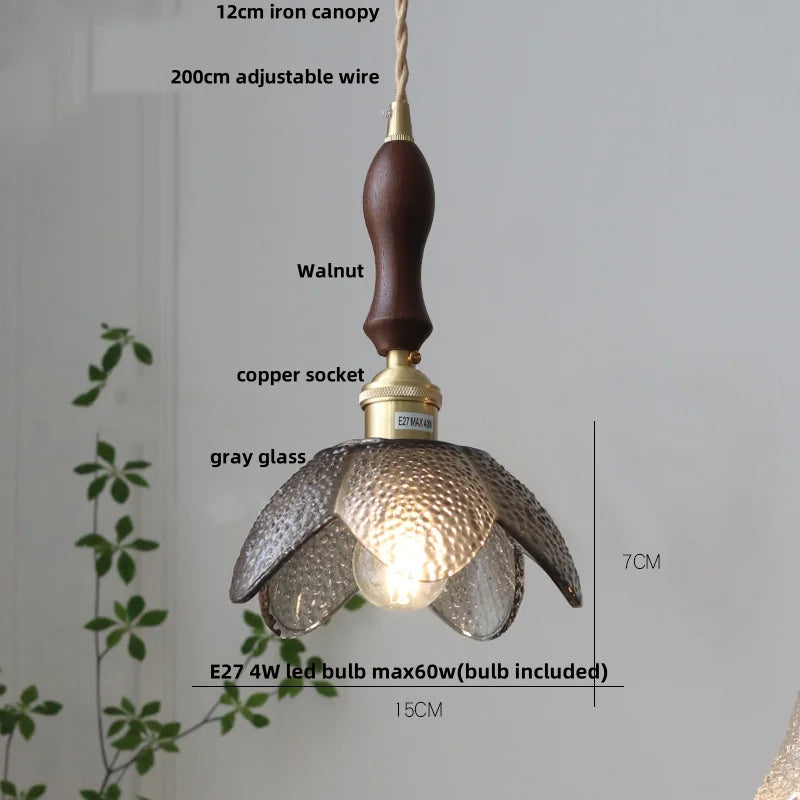 Afralia™ Amber Glass LED Pendant Light Fixture Nordic Modern Copper Hanging Lamp