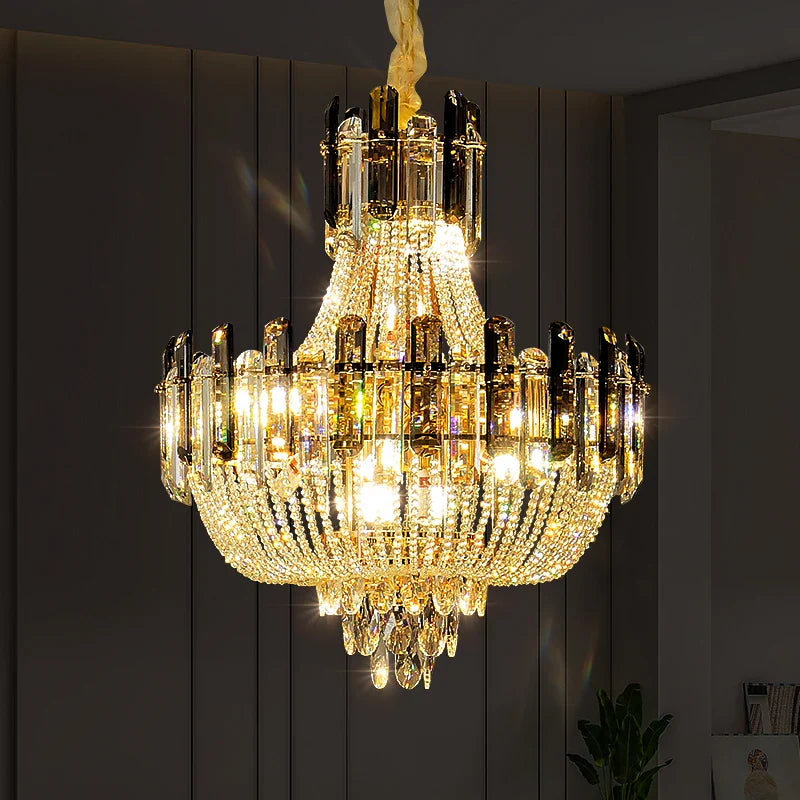 Afralia™ Light Luxury Crystal Ceiling Chandelier in Amber & Smoky Grey, LED Elegant Lustre