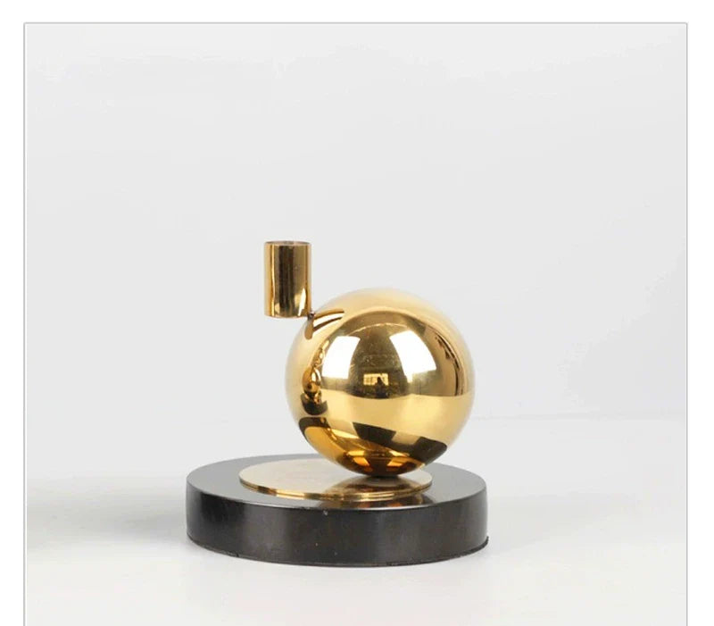 Afralia™ Nero Marquina Marble Candle Holder with Gold Stainless Steel Finish