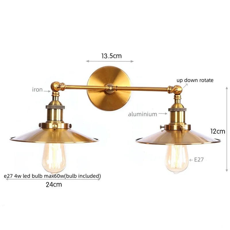Afralia™ Vintage Iron 2-Head LED Wall Lamp for Foyer Living Room & Bedside