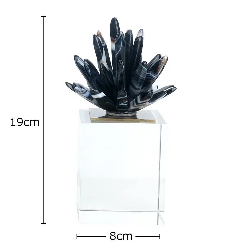 Afralia™ Black Agate Flower Crystal Art Desk Decoration on Crystal Base