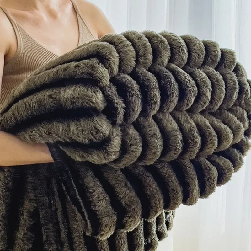 Afralia™ Dark Faux Rabbit Plush Blanket: Super Soft Comforter for Office Napping and Bed