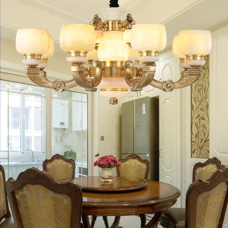 Afralia™ All Copper Jade Chinese Chandelier: Modern & Simple Living Room Lighting