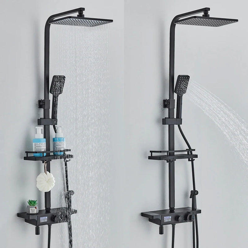 Afralia™ Thermostatic Shower Faucet with LED Display and Rainfall Head - Bathroom Mixer Set